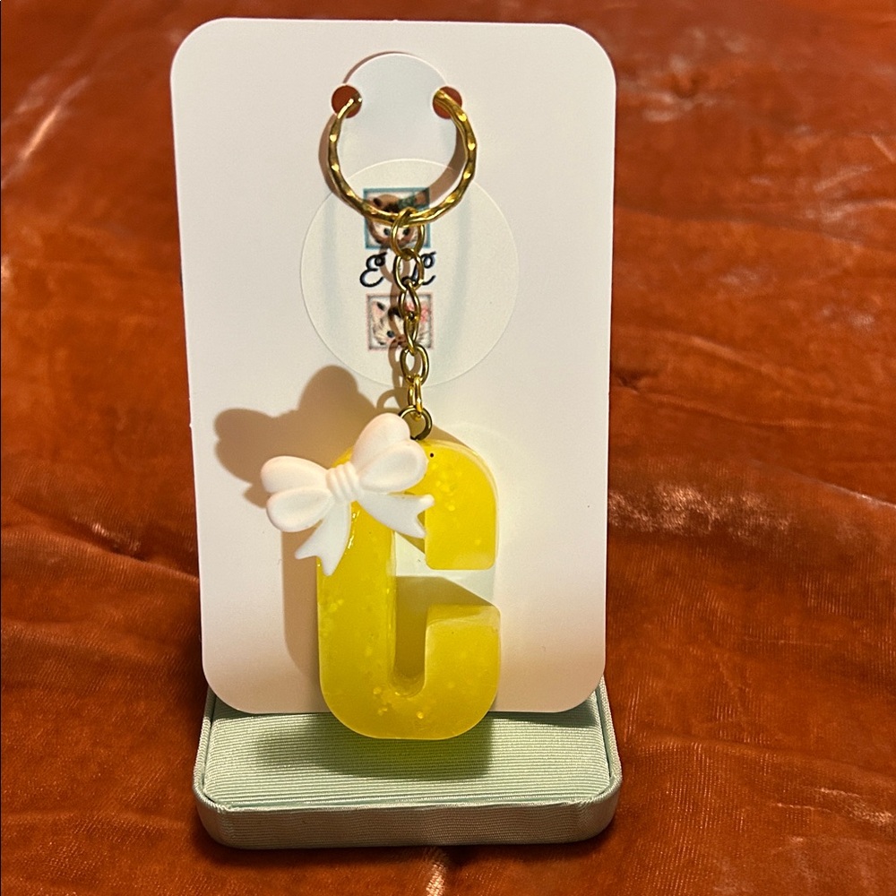 Yellow Initial Keychain with Butterfly Charm